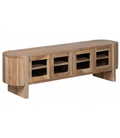 Mueble de televisión madera mango natural cuatro puertas cristal