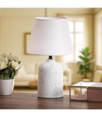 Lámpara de sobremesa cerámica blanca con pantalla textil Mdmhogar