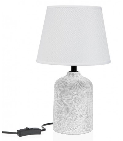 Lámpara de sobremesa cerámica blanca con pantalla textil