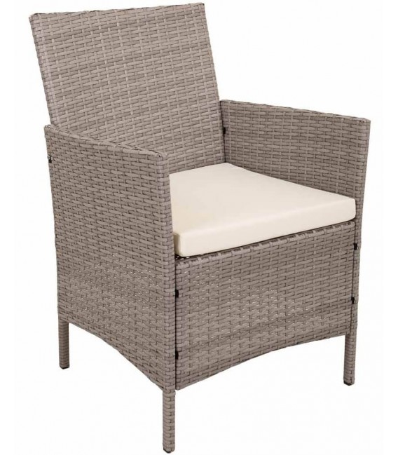 Set mesa y dos sillones de ratán sintético gris cojines crudo 2