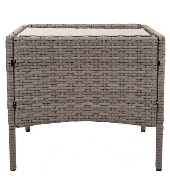 Set mesa y dos sillones de ratán sintético gris cojines crudo 6