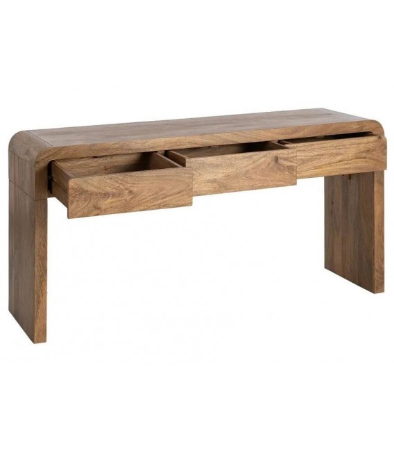 Consola de entrada de madera maciza mango nogal tres cajones 1