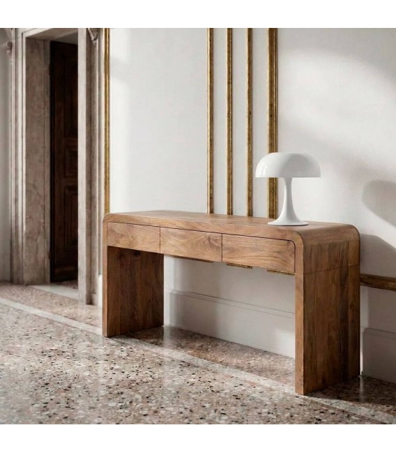 Consola de entrada de madera maciza mango nogal tres cajones Mdmhogar