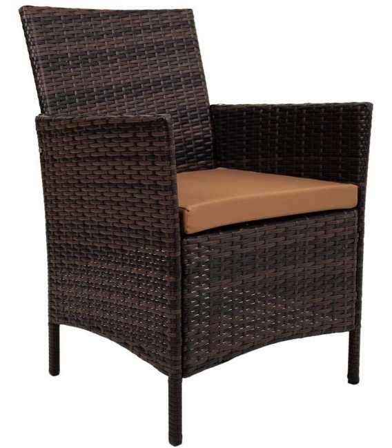 Set exterior de ratán sintético nogal con mesa y dos sillones 1