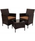 Set exterior de ratán sintético nogal con mesa y dos sillones