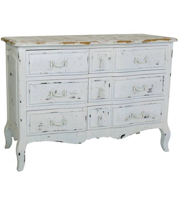 Cómoda en blanco rozado de madera maciza abeto con nueve cajones 4