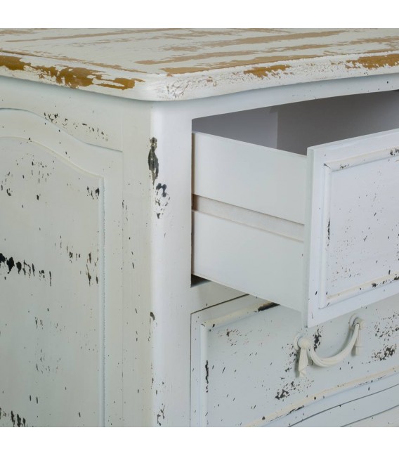 Cómoda en blanco rozado de madera maciza abeto con nueve cajones 7