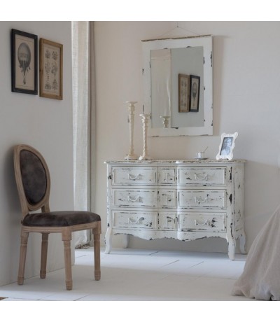 Cómoda en blanco rozado de madera maciza abeto con nueve cajones mdmhogar