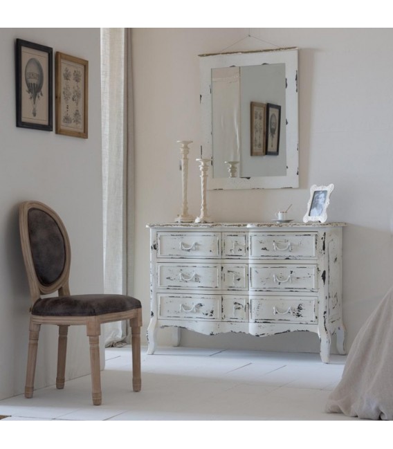 Cómoda en blanco rozado de madera maciza abeto con nueve cajones mdmhogar