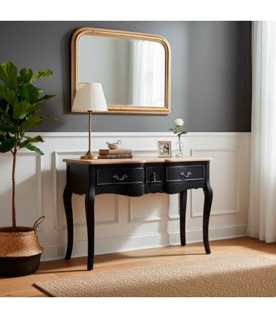 Escritorio color negro patinado de madera maciza con tres cajones mdmhogar