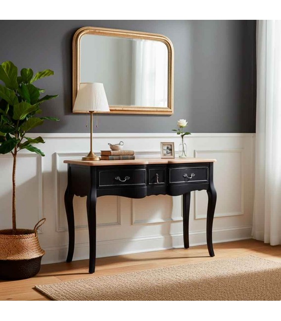 Escritorio color negro patinado de madera maciza con tres cajones mdmhogar
