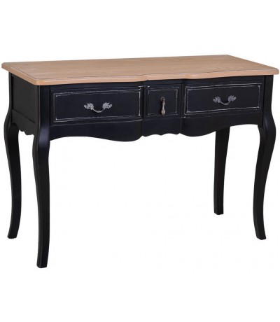 Escritorio color negro patinado de madera maciza con tres cajones
