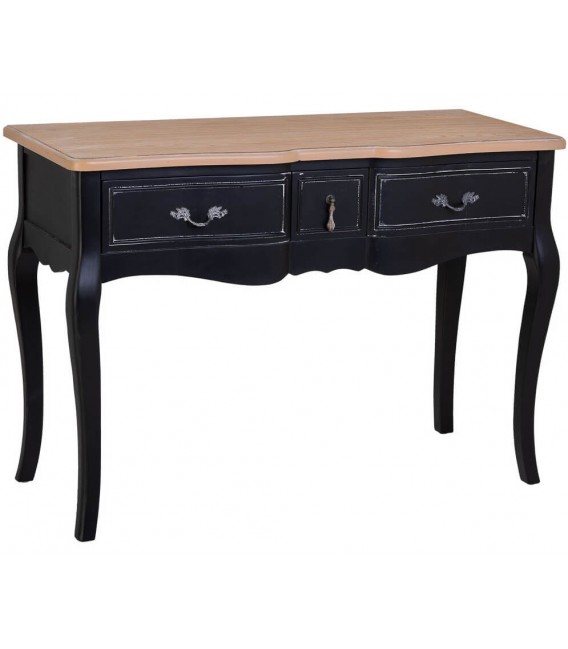 Escritorio color negro patinado de madera maciza con tres cajones