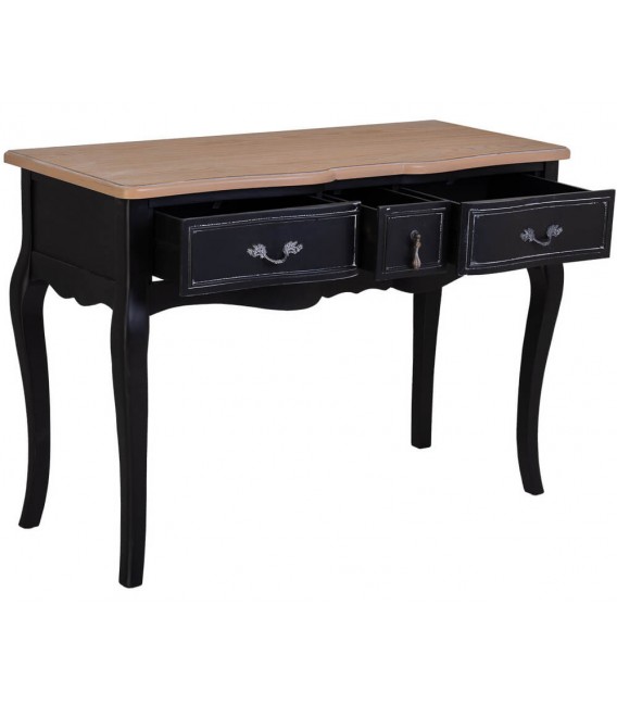 Escritorio color negro patinado de madera maciza con tres cajones 3