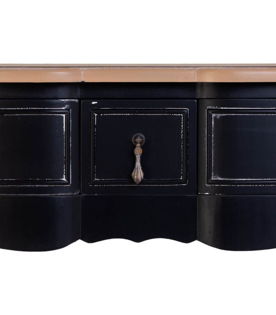 Escritorio color negro patinado de madera maciza con tres cajones 5
