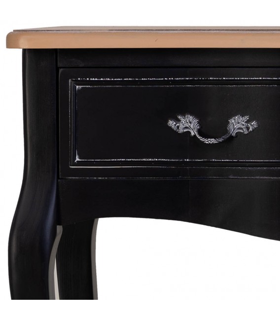 Escritorio color negro patinado de madera maciza con tres cajones 6