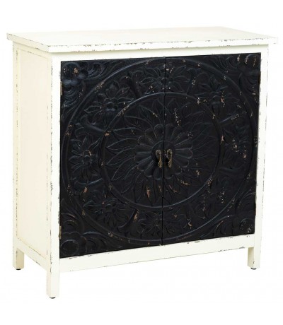 Aparador estilo colonial de madera tallada negro y blanco rozado 1