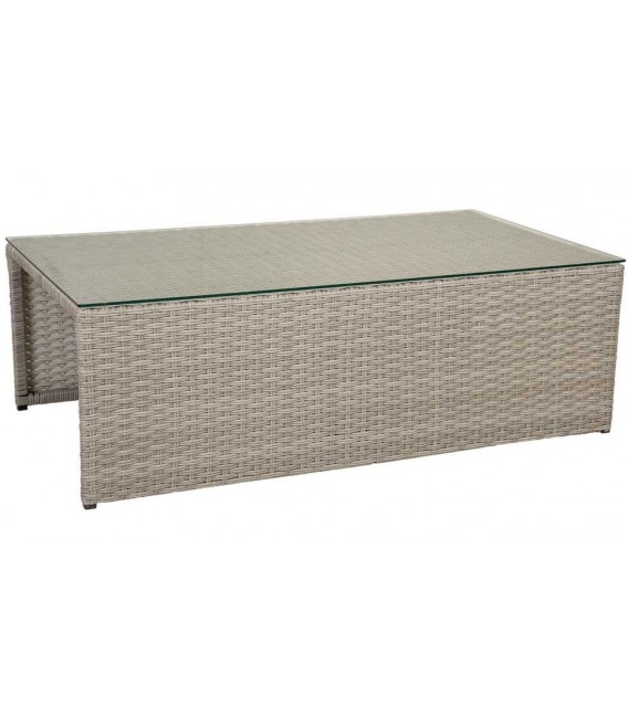 Set de exterior de ratán gris con sofá sillones mesa y reposapiés 2