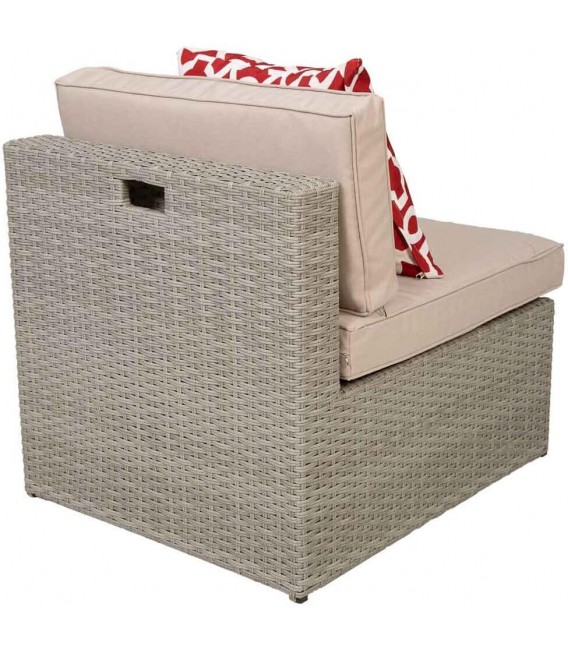 Set de exterior de ratán gris con sofá sillones mesa y reposapiés 5
