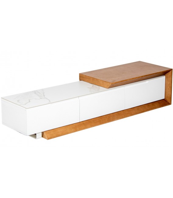 Mueble de TV extensible  madera de roble con cerámica mármol 1