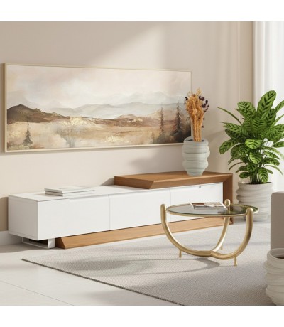Mueble de TV extensible  madera de roble con cerámica mármol mdmhogar