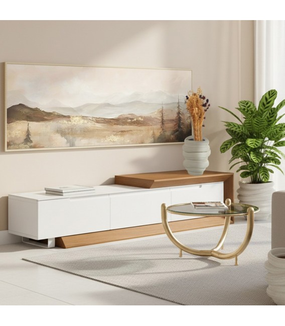 Mueble de TV extensible  madera de roble con cerámica mármol mdmhogar