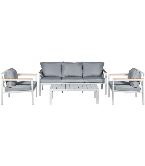 Set de exterior en aluminio color blanco con sofá y sillones