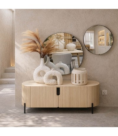 Mueble de TV de madera natural con papel travertino contemporáneo mdmhogar