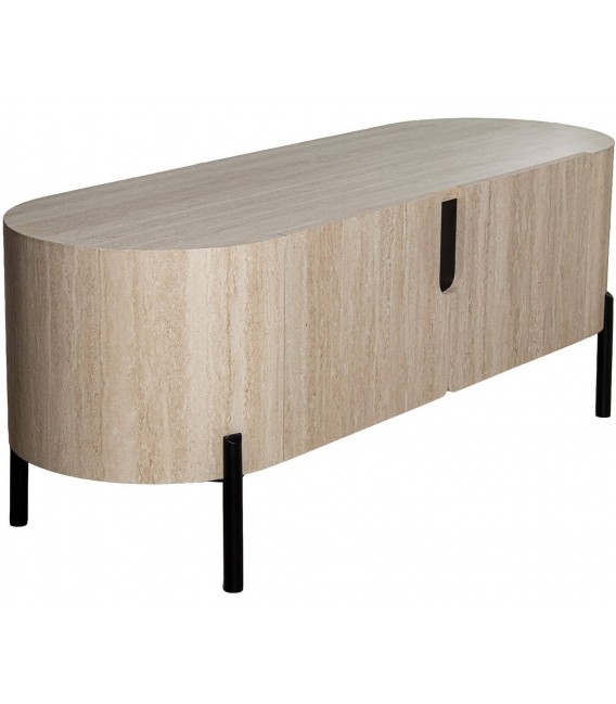 Mueble de TV de madera natural con papel travertino contemporáneo  1