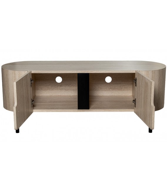 Mueble de TV de madera natural con papel travertino contemporáneo 7