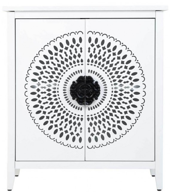 Taquillón estilo colonial blanco de madera tallada 2 puertas 1
