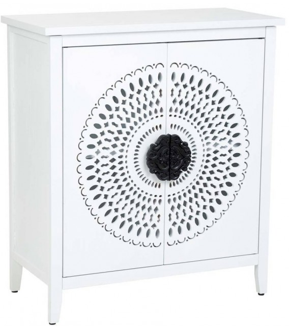 Taquillón estilo colonial blanco de madera tallada 2 puertas