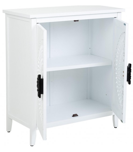 Taquillón estilo colonial blanco de madera tallada 2 puertas 3