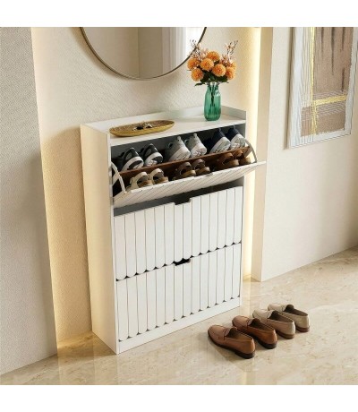 Zapatero madera blanco 3 puertas  abatibles independientes Mdmhogar