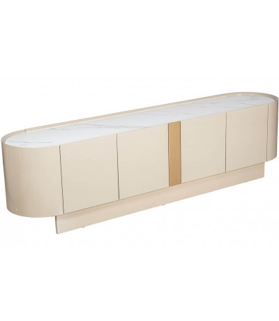 Mueble de TV madera color beige con mármol blanco contemporáneo