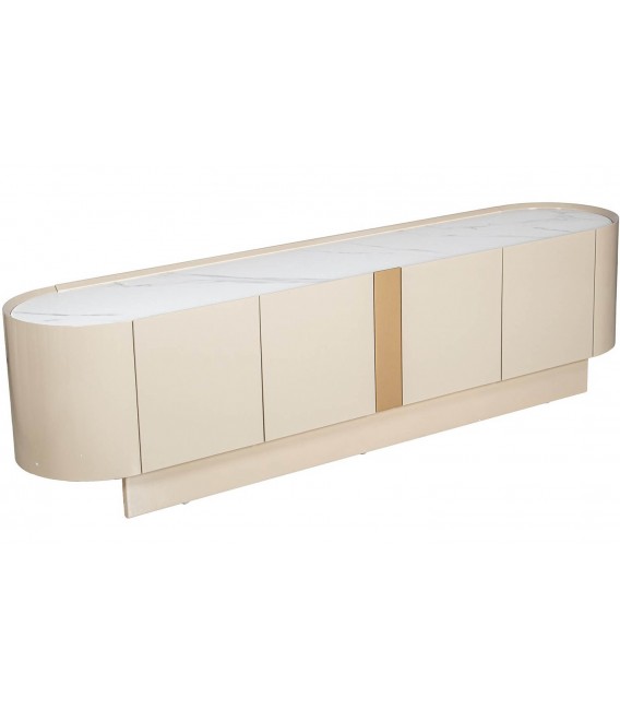 Mueble de TV madera color beige con mármol blanco contemporáneo