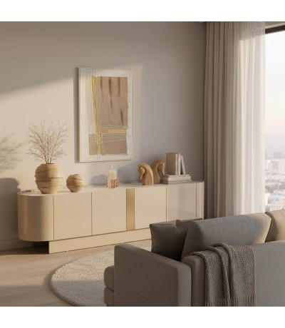 Mueble de TV madera color beige con mármol blanco contemporáneo mdmhogar