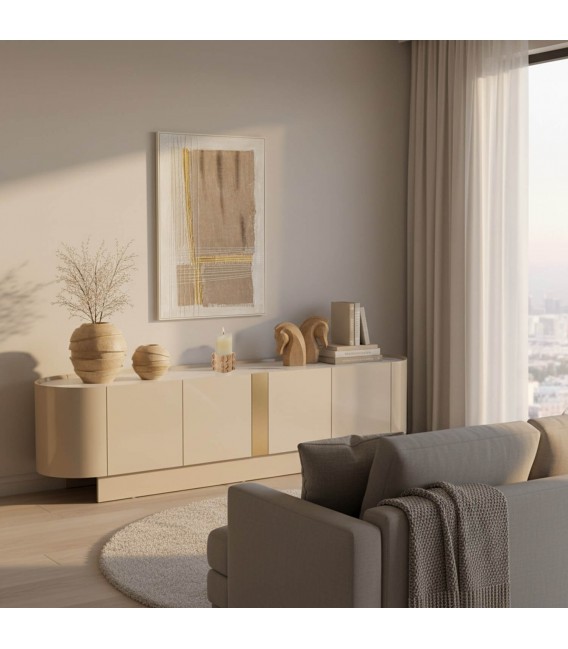 Mueble de TV madera color beige con mármol blanco contemporáneo mdmhogar