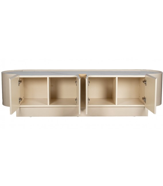 Mueble de TV madera color beige con mármol blanco contemporáneo 1