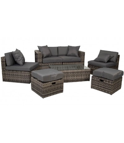 Set de exterior ratán gris oscuro con sofá con sillones y mesa