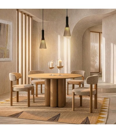 Mesa de comedor redonda madera de roble macizo con estilo boho mdmhogar