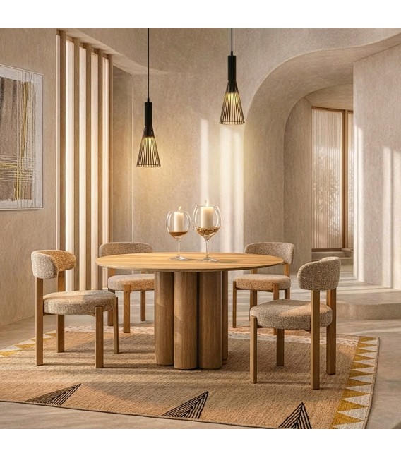 Mesa de comedor redonda madera de roble macizo con estilo boho mdmhogar