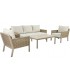Set de exterior ratán natural con sofá mesa de centro y sillones