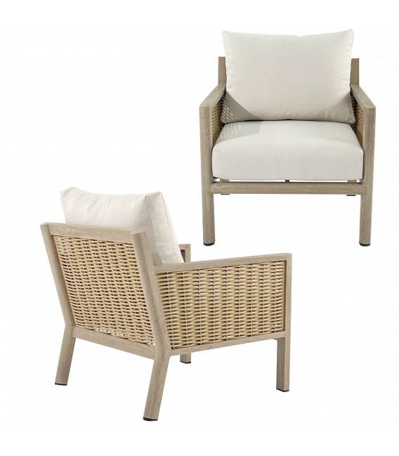 Set de exterior ratán natural con sofá mesa de centro y sillones 2