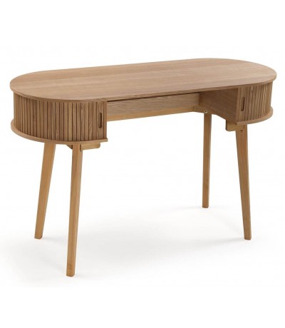 Escritorio nórdico  forma ovalada madera natural 2 puertas persiana
