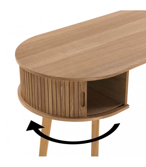 Escritorio nórdico  forma ovalada madera natural 2 puertas persiana 5