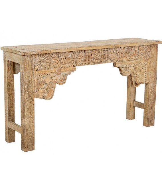 Consola de entrada étnica en madera de mango tallada artesanal 1