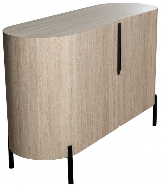 Aparador de madera contemporáneo efecto travertino de dos puertas 3