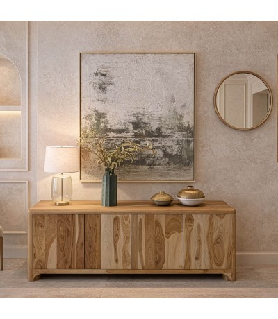 Aparador estilo boho de madera acacia cuatro puertas en nogal mdmhogar