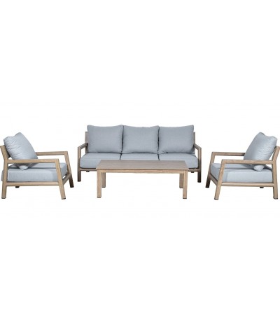 Set de exterior en aluminio imitación madera con sillones y mesa